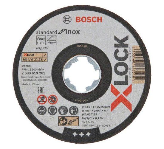 საჭრელი დისკი ლითონისთვის Bosch X-LOCK Standard for Inox 115x1x22.23 მმ (2608619261)