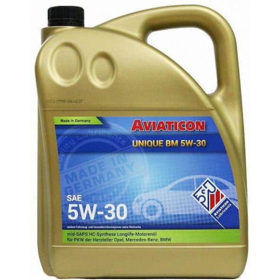 ძრავის ზეთი Unique BM 5W-30 5 ლ ავტო მაღაზია, ზეთები და დანამატები Finke AVIATICON Unique BM არის სინთეთიკური ზეთი, განკუთვნილია ბენზინის და დიზელის ავტომობილებისთვის. ძრავის ზეთი Unique BM 5W-30 5 ლ