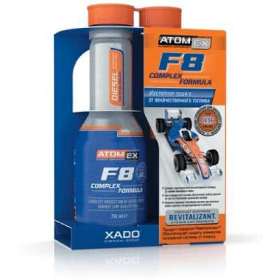 დაცვა დიზელის ძრავის F8 Complex Formula 250 მლ ავტო მაღაზია, ავტომობილის მოვლა დაცვა დიზელის ძრავის XADO F8 Complex Formula 250 მლ (XA 40213) XADO F8 Complex Formula იცავს საწვავის სისტემას და აუმჯობესებს საწვავის თვისებებს. დაცვა დიზელის ძრავის F8 Complex Formula 250 მლ