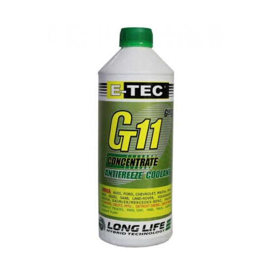 ანტიფრიზი E-TEC Glycsol Gt11 მწვანე 1.5 ლ ავტო მაღაზია, ავტო აქსესუარები ტექნიკური მახასიათებლები: • მწარმოებელი: E-TEC ფიზიკური პარამეტრები: • ფერი: მწვანე • ტიპი: G11 • განზავება (კონცენტრატი:წყალი): -38°C: 1:1, -31°C: 3:4 • მოცულობა: 1. ანტიფრიზი E-TEC Glycsol Gt11 მწვანე 1.5 ლ