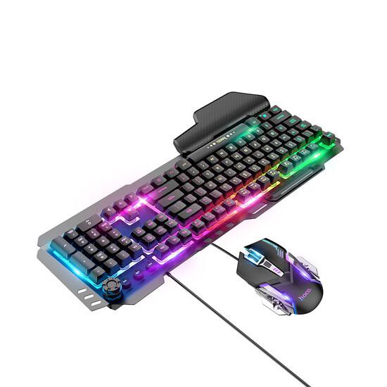 Light and Shadow RGB Gaming Keyboard and Mouse Set GM12 კომპიუტერული ტექნიკა, კომპიუტერის აქსესუარები ბრენდი: Hoco პროდუქტის ტიპი: Gaming კავშირი: Wired ფერი: black განათება: RGB Light and Shadow RGB Gaming Keyboard and Mouse Set GM12