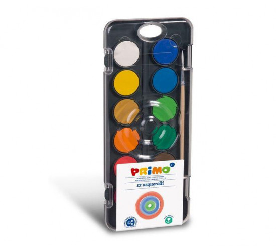 აკვარელი 126A12FN 12 watercolour tablets diametre 30 mm in plastic box with lid mixing palette and 1 brush