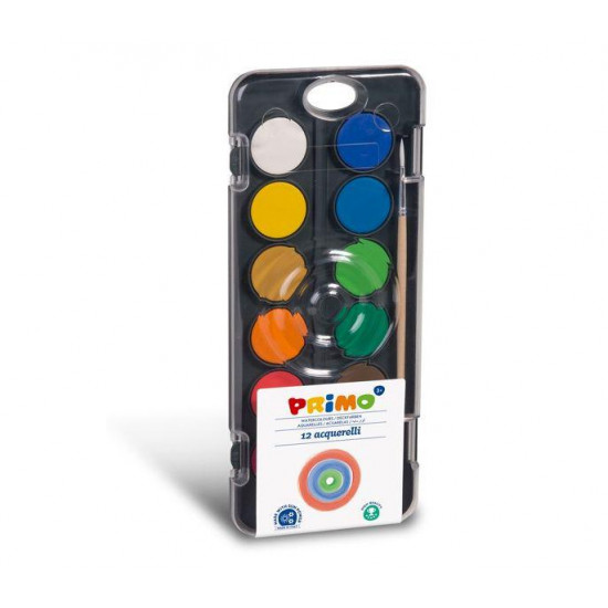 აკვარელი 126A12FN 12 watercolour tablets diametre 30 mm in plastic box with lid mixing palette and 1 brush