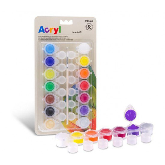აკრილის საღებავი Plastic strips with 14 pots 45 ml of fine acrylic paint. Blister with brush. 161TA14BL საკანცელარიო და საოფისე აკრილის საღებავი Plastic strips with 14 pots 45 ml of fine acrylic paint. აკრილის საღებავი Plastic strips with 14 pots 45 ml of fine acrylic paint. Blister with brush. 161TA14BL