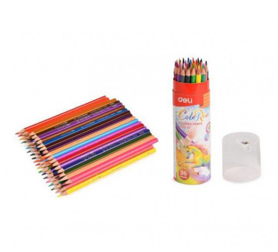 ფერადი ფანქრები 36 ფერი (ტუბა) Deli Stationery