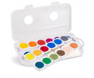 აკვარელი 24 fine watercolour tablets diametre 30 mm , PP box, 1 brush and 2 white tubes 7,5 ml poster paint 137A24GMH PRIMO