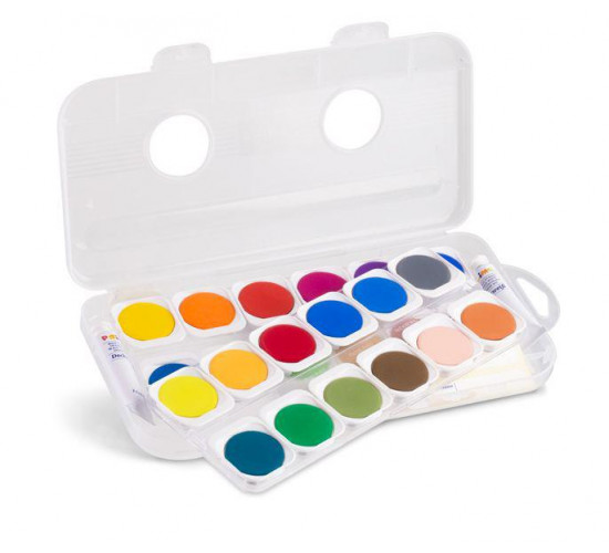 აკვარელი 24 fine watercolour tablets diametre 30 mm PP box 1 brush and 2 white tubes 75 ml poster paint