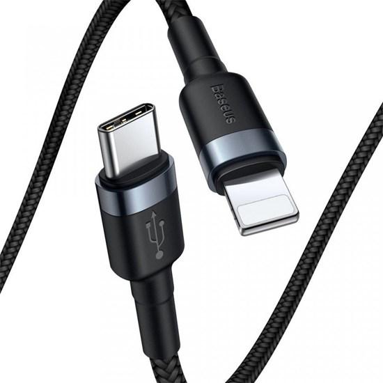 Cafule Data Cable Type-C to Lightning 1M CATKLF-G1/grey მობილურის აქსესუარები, ტელეფონები ბრენდი: Baseus კაბელის ტიპი: male-male კონექტორები: Type C-Lightning სიგრძე: 1000mm ტიპი: Cable ფერი: Black/Grey Cafule Data Cable Type-C to Lightning 1M CATKLF-G1-grey