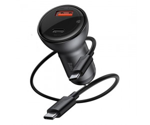 Digital Display PPS Car Dual Quick Charger with mini Type-C Cable 1m