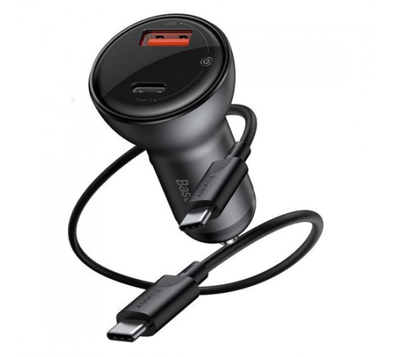 Digital Display PPS Car Dual Quick Charger with mini Type-C Cable 1m