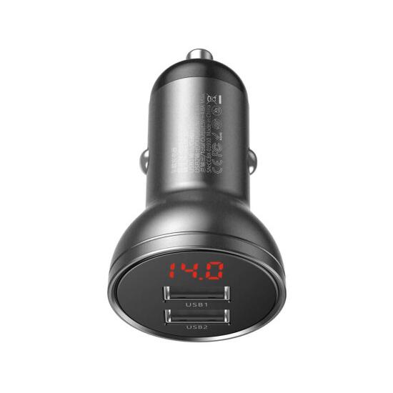 Digital Display Dual USB 4.8A Car Charger 24W CCBX-0G მობილურის აქსესუარები, ტელეფონები ამპერაჟი: 4. Digital Display Dual USB 4.8A Car Charger 24W CCBX-0G
