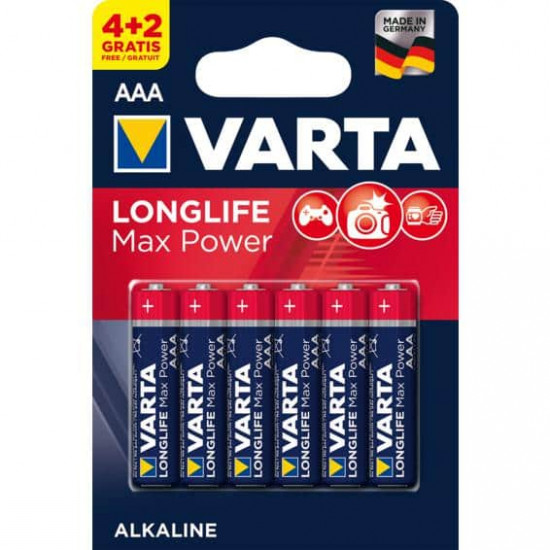 ელემენტი VARTA Longlife AAA 6 ც. ელექტრო აქსესუარები, წვრილი ტექნიკა VARTA აწარმოებს მაღალი ხარისხის ელექტრო პროდუქციას. ელემენტი VARTA Longlife AAA 6 ც.