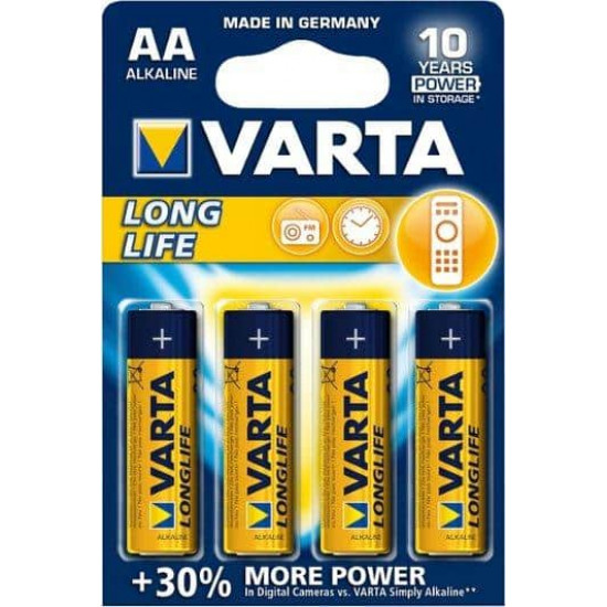 ელემენტი VARTA Alkaline Long Life AA 1.5 V 4 ც ელექტრო აქსესუარები, წვრილი ტექნიკა ელემენტი VARTA Alkaline Long Life AA 1. ელემენტი VARTA Alkaline Long Life AA 1.5 V 4 ც