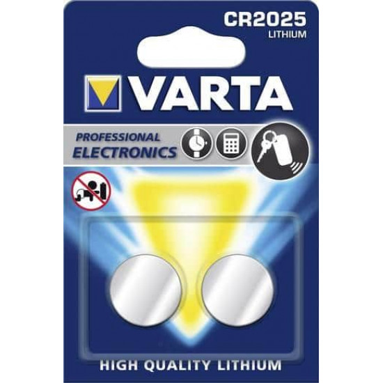 ელემენტი ლითიუმის VARTA CR2025 3V 170 mAh 2 ც ელექტრო აქსესუარები, წვრილი ტექნიკა ელემენტი ლითიუმის VARTA CR2025 3V 170 mAh 2 ც ეს არის ხარისხიანი ელემენტი, რომელიც გამოიყენება მაჯის საათისთვის, ავტომანქანის პულტისთვის, სათამაშოებისთვის. ელემენტი ლითიუმის VARTA CR2025 3V 170 mAh 2 ც