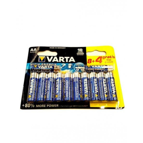 ელემენტი VARTA Alkaline High Energy AA 1.5 V 12 ც ელექტრო აქსესუარები, წვრილი ტექნიკა ელემენტი VARTA Alkaline High Energy AA 1. ელემენტი VARTA Alkaline High Energy AA 1.5 V 12 ც