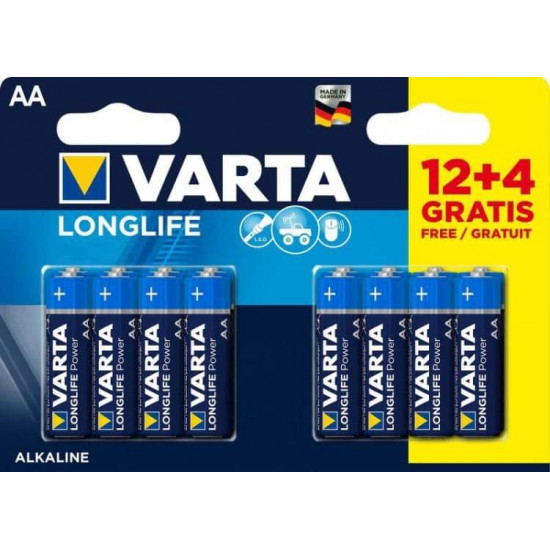 ელემენტი Varta Longlife AA 12 plus4 ც ელექტრო აქსესუარები, წვრილი ტექნიკა Varta ელემენტები - ეს არის ენერგიის ოპტიმალური წყარო ნებისმიერი მოწყობილობისთვის, განკუთნილია ყოველდღიური გამოყენებისთვის - სათამაშოები, დისტანციური მართვის პულტები, ციფრული კამერები და სხვა მოწყობილობები. ელემენტი Varta Longlife AA 12 plus4 ც