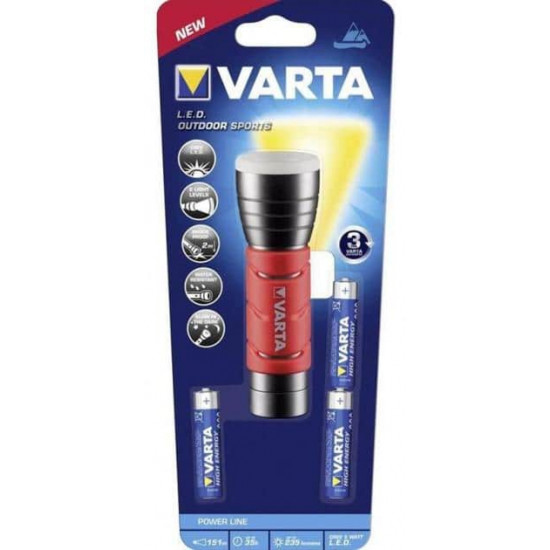ფანარი Varta LED Outdoor Sports 3AAA ელექტრო აქსესუარები, წვრილი ტექნიკა ტექნიკური მახასიათებლები: • მწარმოებელი: Varta • სიმძლავრე: 5W • სინათლის ნაკადი: 235 ლმ • სხივის დიაპაზონი: 151 მ • 3 AAA ბატარეა დამატებითი მახასიათებლები: • განათების 2 რეჟიმი: მაღალი და დაბალი • უწყვეტი სამუშაო დრო: 35 საა ფანარი Varta LED Outdoor Sports 3AAA