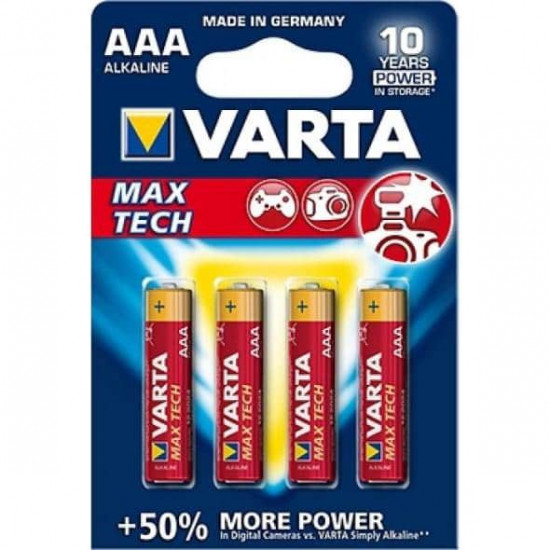 ელემენტი VARTA Alkaline Max Tech AAA 1.5 V 4 ც ელექტრო აქსესუარები, წვრილი ტექნიკა ელემენტი VARTA Alkaline Max Tech AAA 1. ელემენტი VARTA Alkaline Max Tech AAA 1.5 V 4 ც