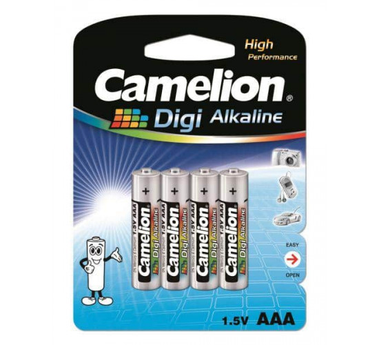 ელემენტიLR03-BP4DG Digi Alkaline AAA 4 ც ელექტრო აქსესუარები, წვრილი ტექნიკა Camelion აწარმოებს მაღალხარისხიან პროდუქციას: კვების წყარო, სინათლის წყარო, სანათები. ელემენტიLR03-BP4DG Digi Alkaline AAA 4 ც