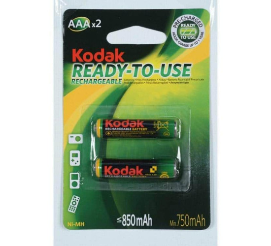 დასატენი ელემენტი Kodak AAA 850mAh 2 ცალი ელექტრო აქსესუარები, წვრილი ტექნიკა ტექნიკური მახასიათებლები: • მწარმოებელი: Kodak • ტიპი: დასატენი ელემენტი • ზომა: AAA ფიზიკური პარამეტრები: • რაოდენობა: 2 • მოცულობა: 850 mAh • ძაბვა: 1. დასატენი ელემენტი Kodak AAA 850mAh 2 ცალი