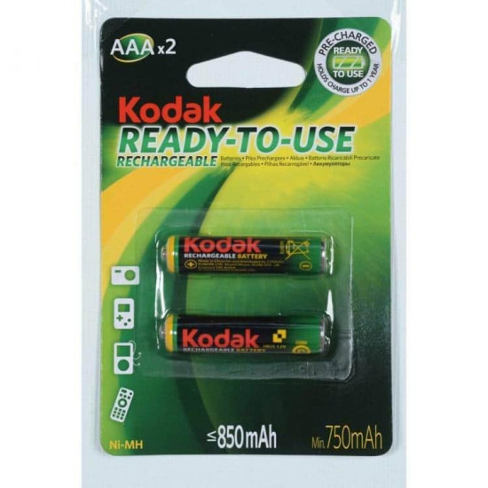 დასატენი ელემენტი Kodak AAA 850mAh 2 ცალი ელექტრო აქსესუარები, წვრილი ტექნიკა ტექნიკური მახასიათებლები: • მწარმოებელი: Kodak • ტიპი: დასატენი ელემენტი • ზომა: AAA ფიზიკური პარამეტრები: • რაოდენობა: 2 • მოცულობა: 850 mAh • ძაბვა: 1. დასატენი ელემენტი Kodak AAA 850mAh 2 ცალი