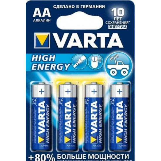 ელემენტი VARTA Alkaline High Energy AA 1.5 V 4 ც ელექტრო აქსესუარები, წვრილი ტექნიკა ელემენტი VARTA Alkaline High Energy AA 1. ელემენტი VARTA Alkaline High Energy AA 1.5 V 4 ც