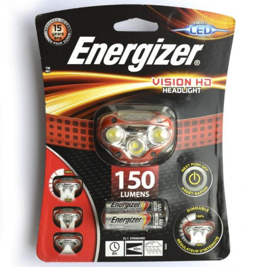 ფანარი თავზე დასამაგრებელი Energizer Vision HD E300280500 ელექტრო აქსესუარები, წვრილი ტექნიკა ტექნიკური მახასიათებლები: • მწარმოებელი: Energizer • კვება: 3AAA (LR03) • მაქსიმ. ფანარი თავზე დასამაგრებელი Energizer Vision HD E300280500