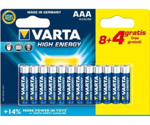 ელემენტი VARTA Alkaline High Energy 8 plus4 AAA 1.5 V 12 ც