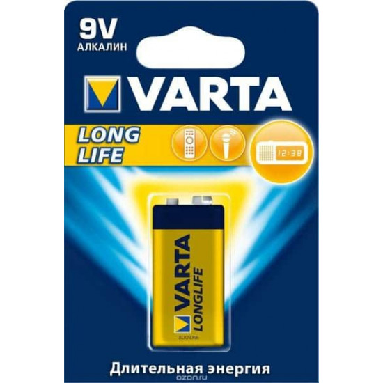 ელემენტი VARTA Alkaline Long Life 6LR61 9V 1 ც ელექტრო აქსესუარები, წვრილი ტექნიკა ელემენტი VARTA Alkaline Long Life 6LR61 9V 1 ც ეს არის ხარისხიანი ელემენტი, რომელიც გამოიყენება ნავიგაციის მოწყობილობისთვის,ციფრული კამერებისთვის. ელემენტი VARTA Alkaline Long Life 6LR61 9V 1 ც