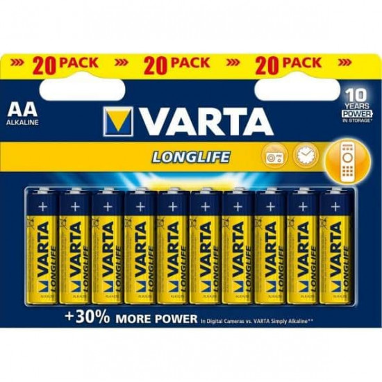 ელემენტი VARTA Alkaline AA LL 1.5 V 20 ც ელექტრო აქსესუარები, წვრილი ტექნიკა ელემენტი VARTA Alkaline AA LL 1. ელემენტი VARTA Alkaline AA LL 1.5 V 20 ც