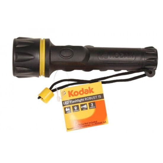 ფანარი Kodak LED FLASHLIGHT ROBUST 15lm 12CDU ელექტრო აქსესუარები, წვრილი ტექნიკა ტექნიკური მახასიათებლები: • მწარმოებელი: Kodak • სიკაშკაშე: 15 lm • ელემენტის ტიპი: 2 x AAA • განათების 3 რეჟიმი • განათების მანძილი: 25 მ ფიზიკური პარამეტრები: • დაცვა: IP64 • ზომა: 150x40 მმ • კორპუსის მასალა: პლასტ ფანარი Kodak LED FLASHLIGHT ROBUST 15lm 12CDU