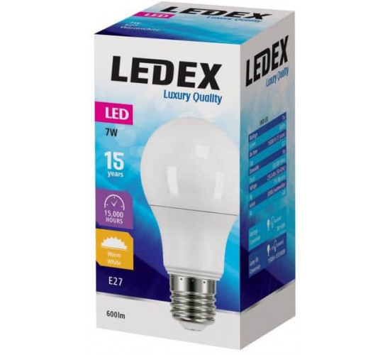 შუქდიოდური ნათურა 7W E27 6500K LED7-9116 LEDEX ელექტრო აქსესუარები, წვრილი ტექნიკა შუქდიოდური ნათურა 7W E27 6500K LED7-9116 LEDEX 7W E27 6500K LED7-9116 LEDEX -ს გააჩნია მუშაობის დიდი რესურსი (15000 სთ). შუქდიოდური ნათურა 7W E27 6500K LED7-9116 LEDEX