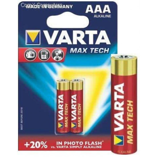 ელემენტი VARTA Alkaline Max Tech AAA 1.5 V 2 ც ელექტრო აქსესუარები, წვრილი ტექნიკა ელემენტი VARTA Alkaline Max Tech AAA 1. ელემენტი VARTA Alkaline Max Tech AAA 1.5 V 2 ც