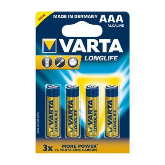 ელემენტი VARTA Alkaline Long Life AAA 1.5 V 4 ც ელექტრო აქსესუარები, წვრილი ტექნიკა ელემენტი VARTA Alkaline Long Life AAA 1. ელემენტი VARTA Alkaline Long Life AAA 1.5 V 4 ც