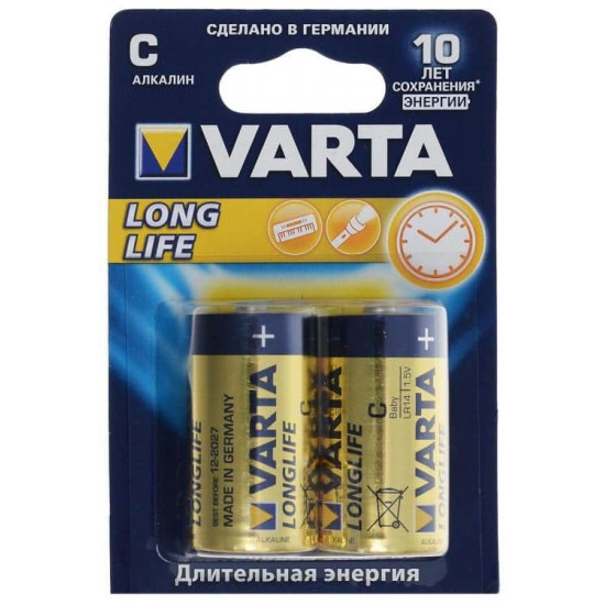 ელემენტი Varta Longlife Alkaline C 2 ც (04114 113 412) ელექტრო აქსესუარები, წვრილი ტექნიკა Varta არის გერმანული ბრენდი, რომელიც სთავაზობს თავის მომხმარებლებს ნებისმიერი გამოყენების კვების ელემენტებს, როგორიცაა ელემენტები და აკუმულატორები, ავტომობილის აკუმულატორები და მინიატურული კვების ელემენტები. ელემენტი Varta Longlife Alkaline C 2 ც (04114 113 412)
