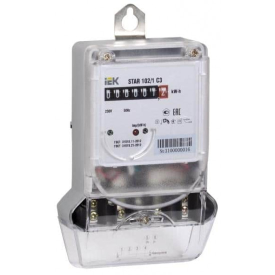 მრიცხველი STAR 102-1 220v C3-5(60) მექანიკური ელექტრო აქსესუარები, წვრილი ტექნიკა მრიცხველი STAR 102/1 220v C3-5(60) მექანიკური ელექტრული მრიცხველი STAR 3 რომელიც განკუთვნილია AC ქსელებში აქტიური ელექტროენერგიის გაანგარიშებისათვის 230 V ძაბვის მქონე 50 Hz სიხშირით. მრიცხველი STAR 102-1 220v C3-5(60) მექანიკური