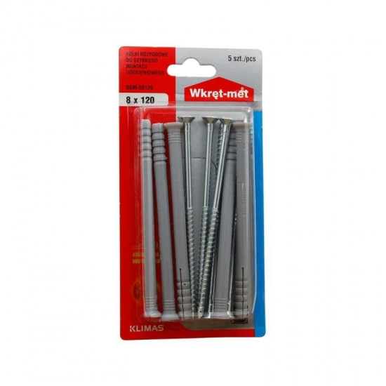 დიუბელი სჭვალით Wkret-met BSM-08120 8x120 მმ 5 ც ხელსაწყოები, სამაგრები Wkret-met BSM-08120 გამოიყენება მსუბუქი კონსტრუქციების მონტაჟისთვის. დიუბელი სჭვალით Wkret-met BSM-08120 8x120 მმ 5 ც
