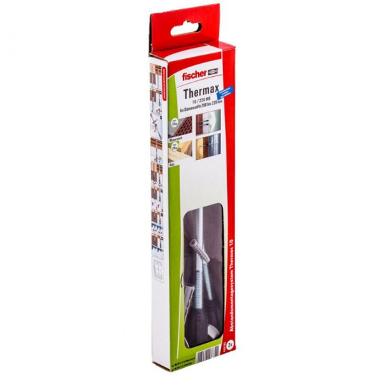 სამონტაჟო დიუბელი Fischer Thermax 10/220 M6 2 ც. ხელსაწყოები, სამაგრები სამონტაჟო სისტემა Fischer Thermax ამაგრებს მსუბუქ ტვირთებს, როგორებიცაა სანათები, საფოსტო ყუთები ან მეხამრიდები ბეტონში, აირბეტონში და აგურის კონსტრუქციებში. სამონტაჟო დიუბელი Fischer Thermax 10-220 M6 2 ც.