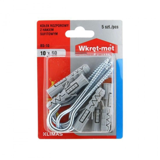 დიუბელი რკალით Wkret-met BS-10 10x50/90 მმ 5 ც ხელსაწყოები, სამაგრები Wkret-met BS-10 გამოიყენება ავეჯის თაროს, ნახატის, კარნიზის, კედლის სანათის დასამაგრებლად. დიუბელი რკალით Wkret-met BS-10 10x50-90 მმ 5 ც