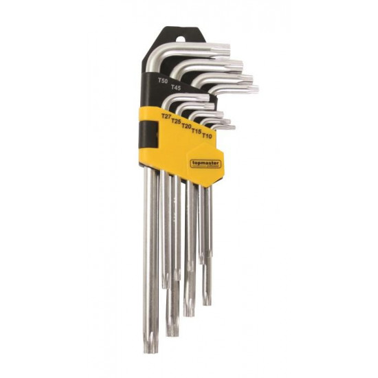 ექვსახნაგა გასაღებების ნაკრები Topmaster Torx 390123 9 ც ხელსაწყოები, ხელის ინსტრუმენტები Topmaster იკავებს მოწინავე პოზიციებს ხელის და პნევმატური ინსტრუმენტების ბაზარზე. ექვსახნაგა გასაღებების ნაკრები Topmaster Torx 390123 9 ც