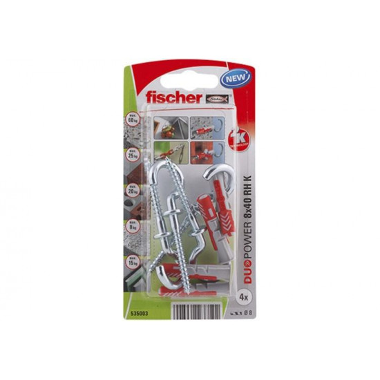 დიუბელი თვითმჭრელით რკალისებრი Fischer Duopower 8x40 RH 4 ც 535003 ხელსაწყოები, სამაგრები გამოიყენება ზემტკიცე სამაგრის შესაქმნელად ჩამოსაკიდი ელემენტებისთვის. დიუბელი თვითმჭრელით რკალისებრი Fischer Duopower 8x40 RH 4 ც 535003