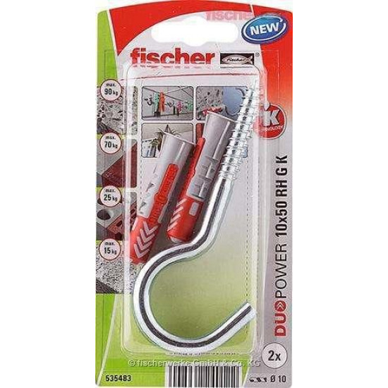 დიუბელი თვითმჭრელით რკალისებრი Fischer Duopower 10x50 RH G 2 ც 535483 ხელსაწყოები, სამაგრები გამოიყენება ზემტკიცე სამაგრის შესაქმნელად ჩამოსაკიდი ელემენტებისთვის. დიუბელი თვითმჭრელით რკალისებრი Fischer Duopower 10x50 RH G 2 ც 535483