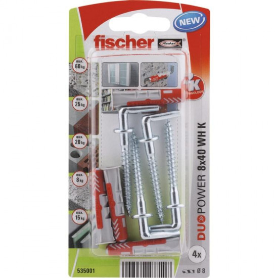 დიუბელი თვითმჭრელით L - ტიპის Fischer Duopower 8x40 WH 4 ც 535001 ხელსაწყოები, სამაგრები გამოიყენება ზემტკიცე სამაგრის შესაქმნელად ჩამოსაკიდი ელემენტებისთვის. დიუბელი თვითმჭრელით L - ტიპის Fischer Duopower 8x40 WH 4 ც 535001