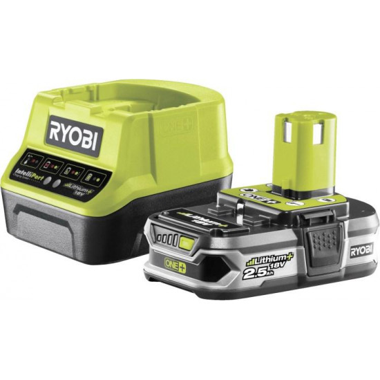 ენერგო კომპლექტი Ryobi ONE+ RC18120-125 18V 2.5 Ah ხელსაწყოები, ელექტრო ინსტრუმენტები ენერგო კომპლექტი Ryobi ONE+ RC18120-125 შეიცავს აკუმულატორს და დასატენ მოწყობილობას RC18120. ენერგო კომპლექტი Ryobi ONE plus RC18120-125 18V 2.5 Ah