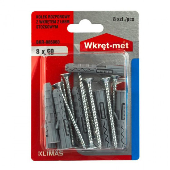 დიუბელი სჭვალით Wkret-met BKR-085060 8x60 მმ 8 ც ხელსაწყოები, სამაგრები Wkret-met BKR-085060 გამოიყენება მქუბუქი სამშენებლო ელემენტების დასამაგრებლად. დიუბელი სჭვალით Wkret-met BKR-085060 8x60 მმ 8 ც