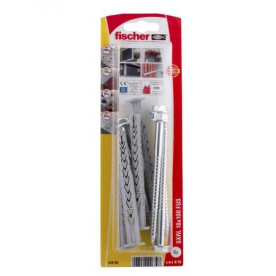 დიუბელი თვითმჭრელით ექვსწახნაგა ქანჩით Fischer SXRL 10x100 FUS 4 ც 536185 ხელსაწყოები, სამაგრები გამოიყენება ზემტკიცე სამაგრის შესაქმნელად ჩამოსაკიდი ელემენტებისთვის. დიუბელი თვითმჭრელით ექვსწახნაგა ქანჩით Fischer SXRL 10x100 FUS 4 ც 536185