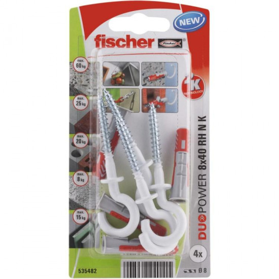დიუბელი თვითმჭრელით რკალისებრი Fischer Duopower 8x40 RH 4 ც 535482 ხელსაწყოები, სამაგრები გამოიყენება ზემტკიცე სამაგრის შესაქმნელად ჩამოსაკიდი ელემენტებისთვის. დიუბელი თვითმჭრელით რკალისებრი Fischer Duopower 8x40 RH 4 ც 535482