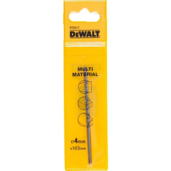 ბურღი უნივერსალური DeWalt Multimaterial DT6517-QZ 4x73/103 მმ ხელსაწყოები, ინსტრუმენტების მასალები ტექნიკური მახასიათებლები: • მწარმოებელი: DeWalt • საერთო სიგრძე: 103 მმ • სამუშაო სიგრძე: 73 მმ • დიამეტრი: 4 მმ ბურღი უნივერსალური DeWalt Multimaterial DT6517-QZ 4x73-103 მმ