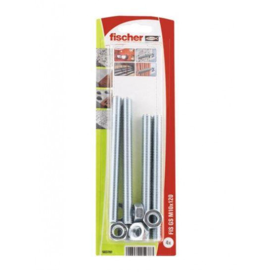ღერო ხრახნიანი Fischer FIS GS M10x120 K 4 ც 503791 ხელსაწყოები, სამაგრები ეს არის ღერო ხრახნიანი, რომელიც გამოიყენება სანტექნიკური მოწყობილობების დასამაგრებლად ხის, ბეტონის, აგურის და ქვის ზედაპირებზე. ღერო ხრახნიანი Fischer FIS GS M10x120 K 4 ც 503791