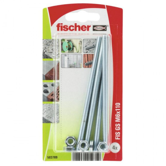 ღერო ხრახნიანი Fischer GS M6x110 K 4 ც 503789 ხელსაწყოები, სამაგრები ეს არის ღერო ხრახნიანი, რომელიც გამოიყენება სანტექნიკური მოწყობილობების დასამაგრებლად ხის, ბეტონის, აგურის და ქვის ზედაპირებზე. ღერო ხრახნიანი Fischer GS M6x110 K 4 ც 503789